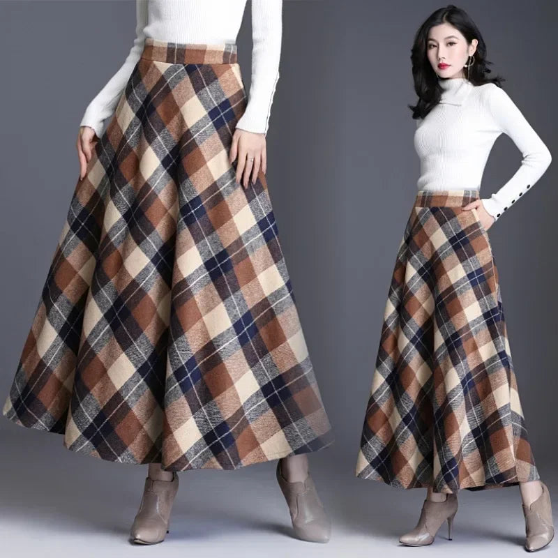 Thickened Woolen Plaid Mini Skirt