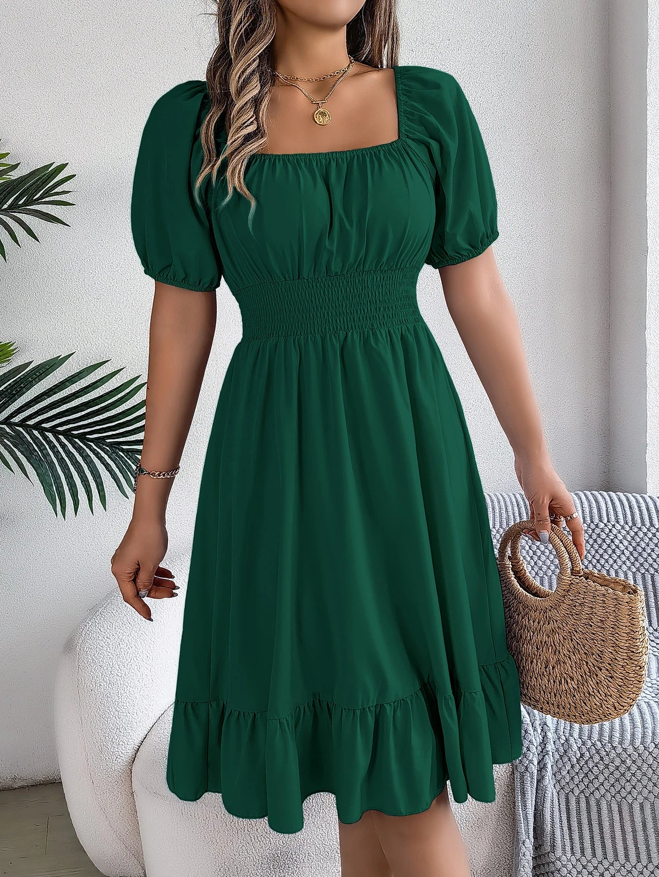 Puff Sleeve Square Neck Dress