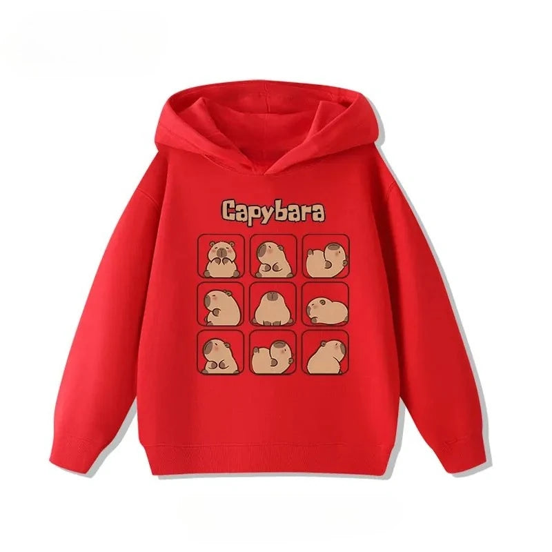 Autumn Winter Cartoon Cute Capybara Print Hooded Pullover