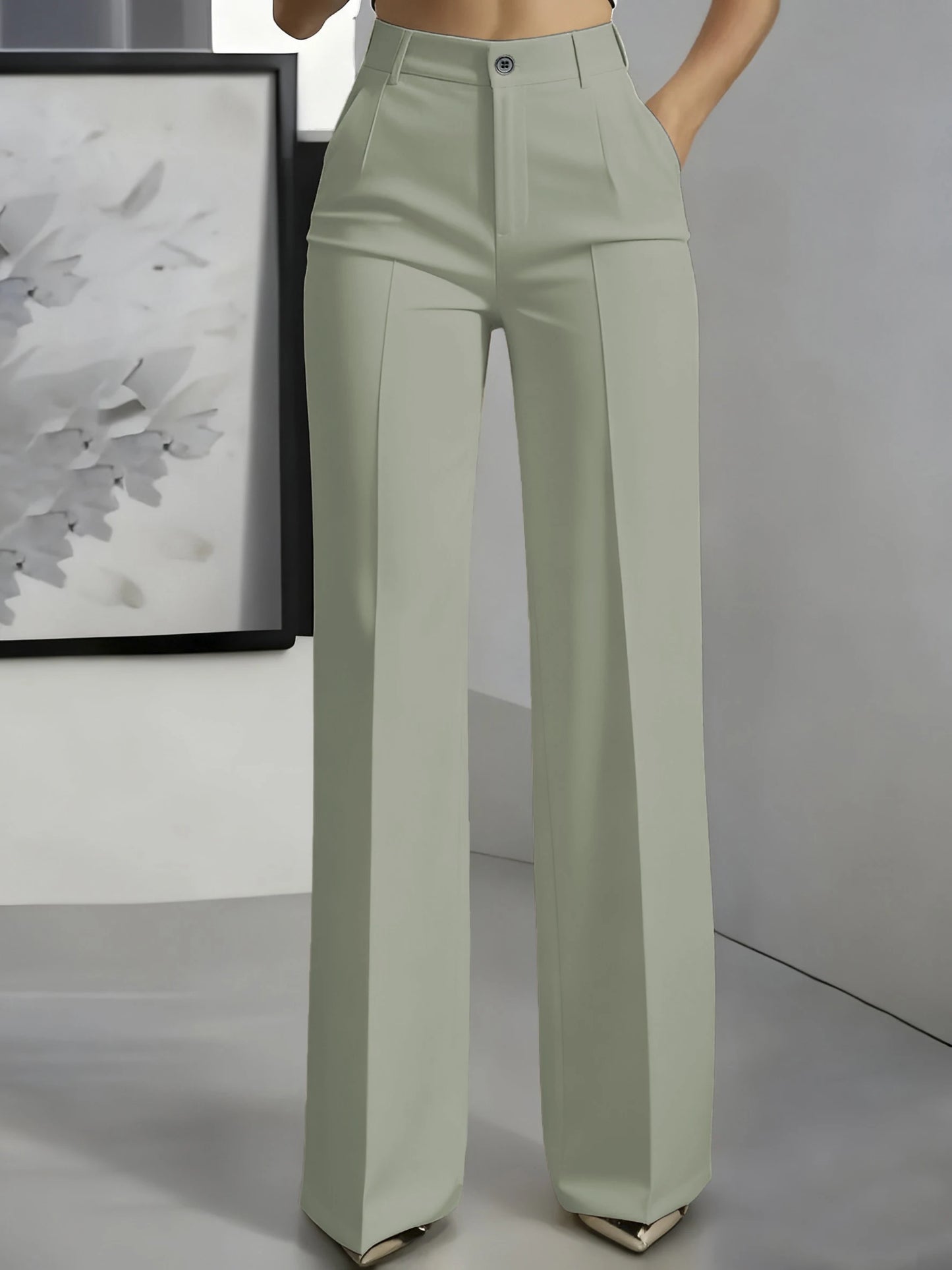 High-Waisted Draped Straight-Cut Suit Pants
