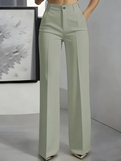 High-Waisted Draped Straight-Cut Suit Pants
