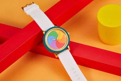 Rainbow rotating dial silicone strap watch