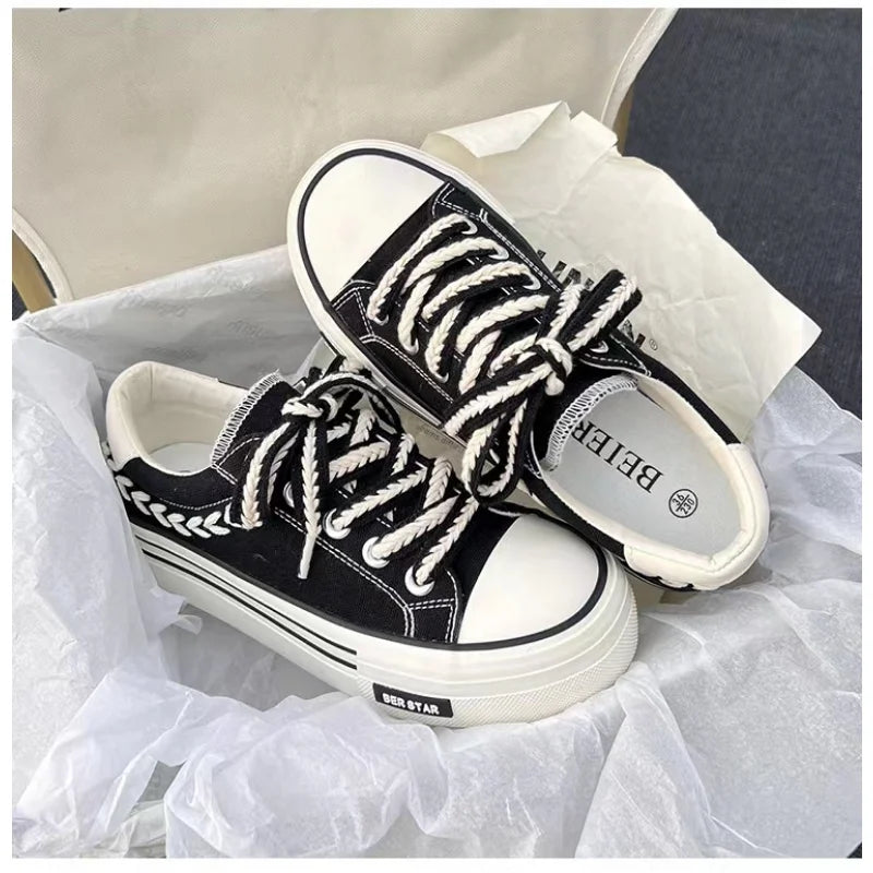 Platform Vulcanized Canvas Shoe Casual Flat Sneakers