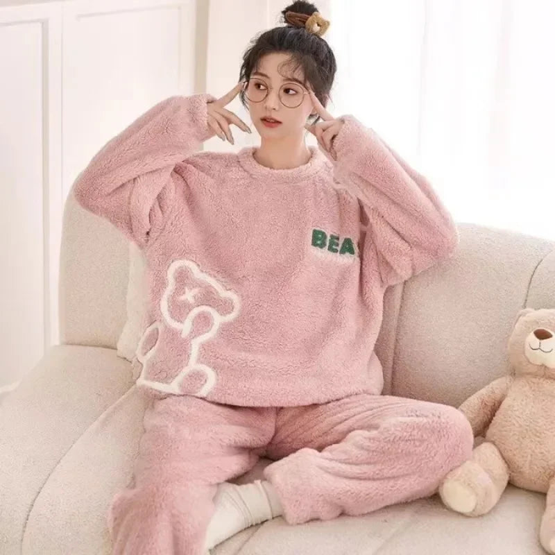 Warm Long Sleeve Cartoon Loungewear Pajama Sets