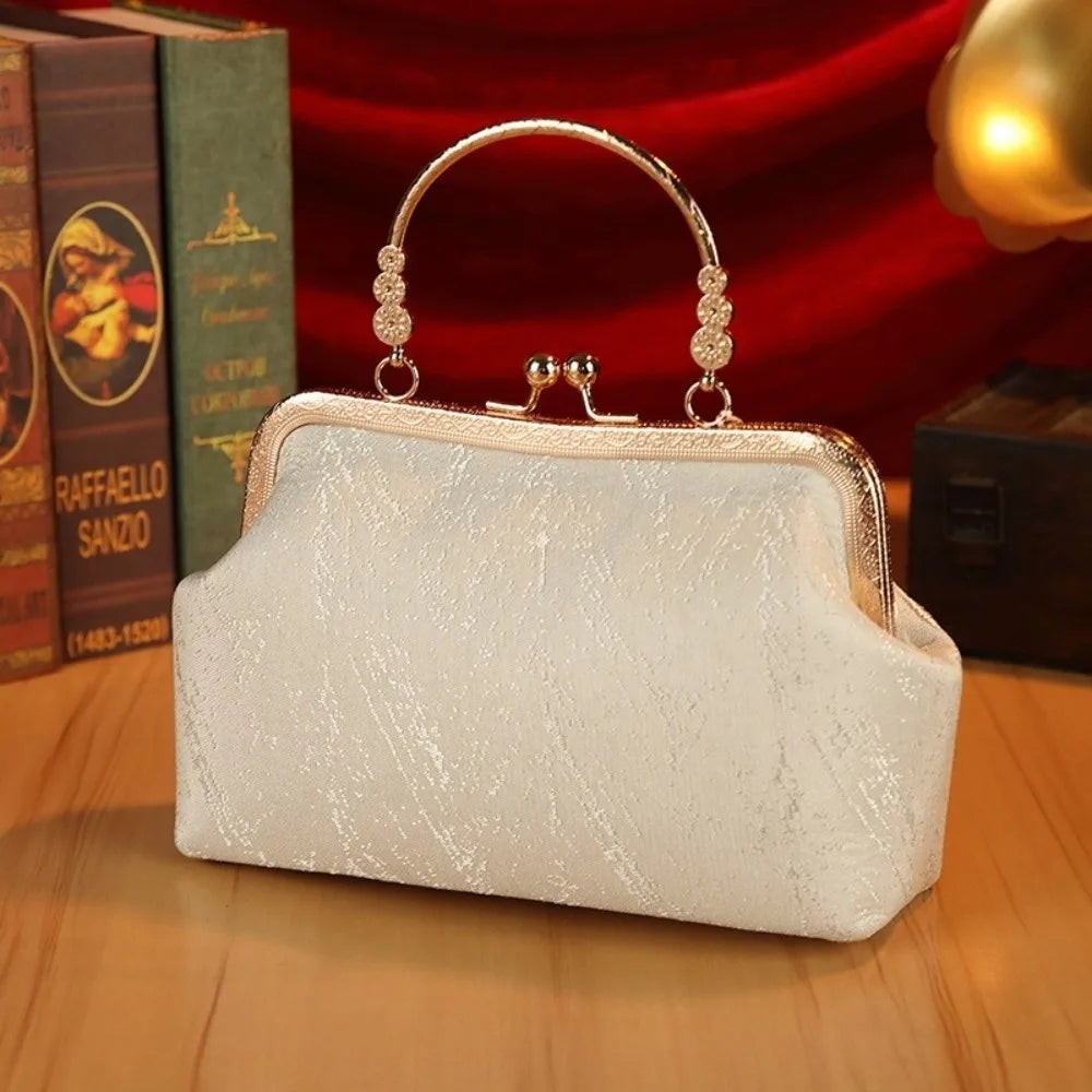 Vintage Kiss Lock Handbag Chinese Style Floral Lace Tassel Small Square Bag