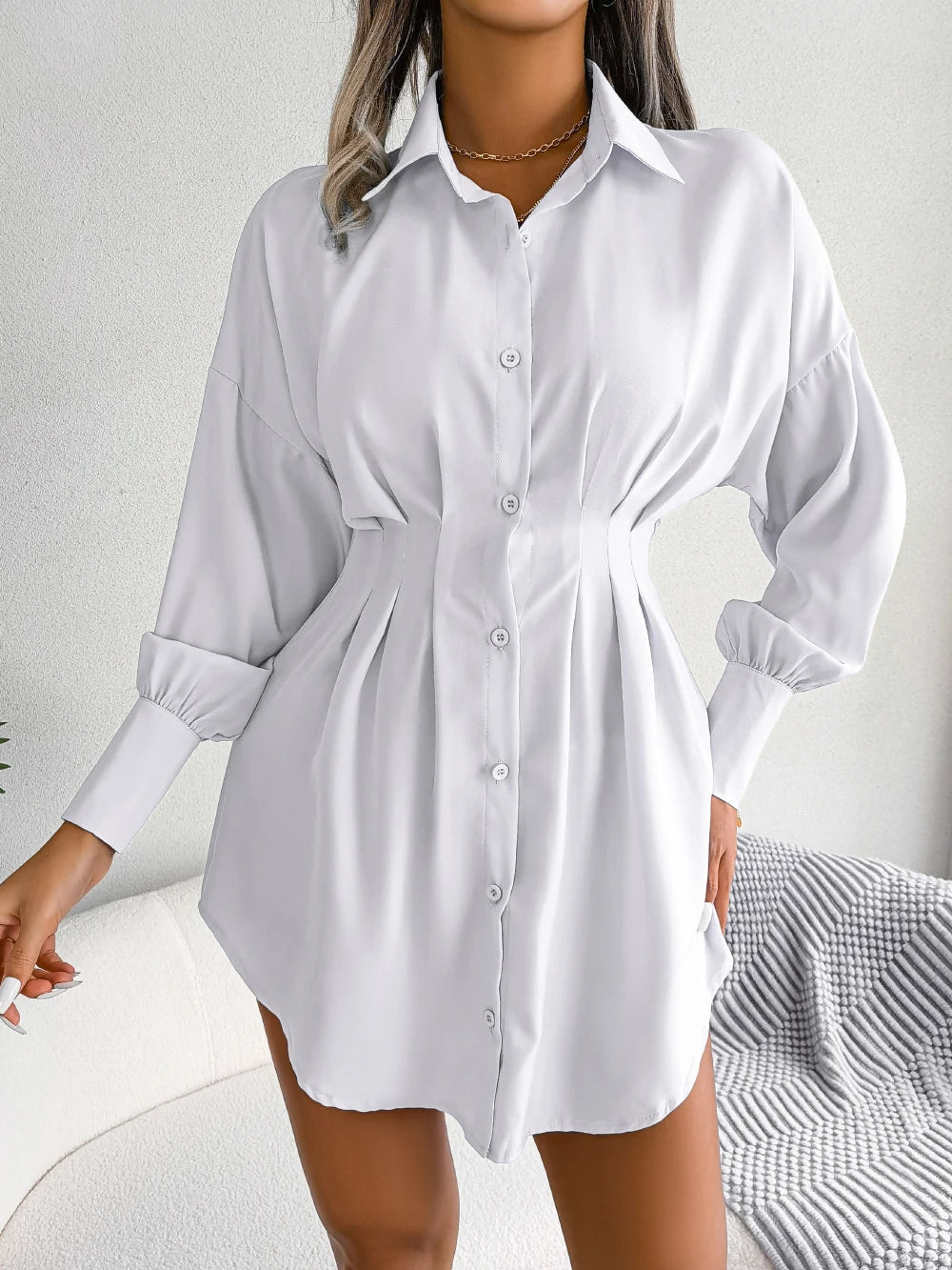 Casual Buttons Long Sleeve Mini Dress