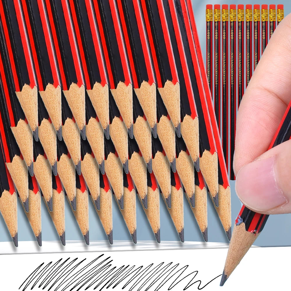 40/30/10PCS Wooden Lead Pencils with Eraser Stationery