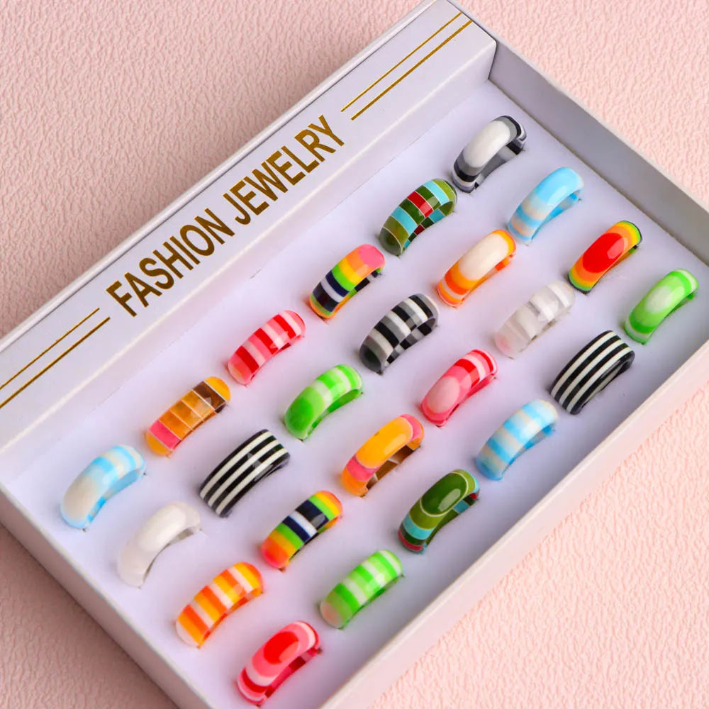 10/20Pcs/Lot Romantic Cute Multicolor Animal Stripes Resin Rings