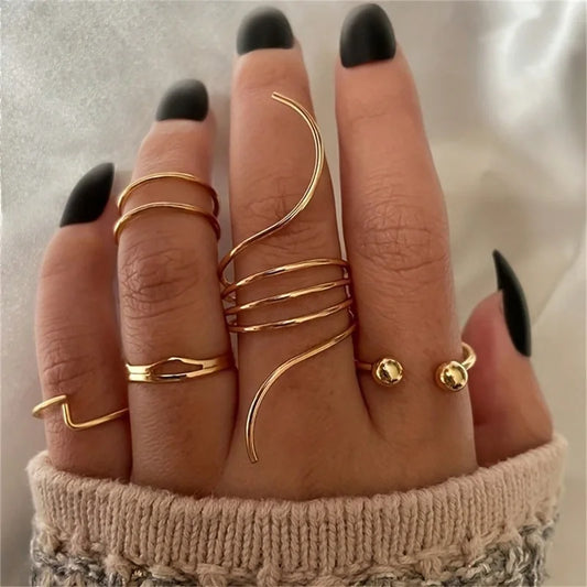 5 Pcs Asymmetrical Shaped Gold Knuckle Hip Hop Rings Set