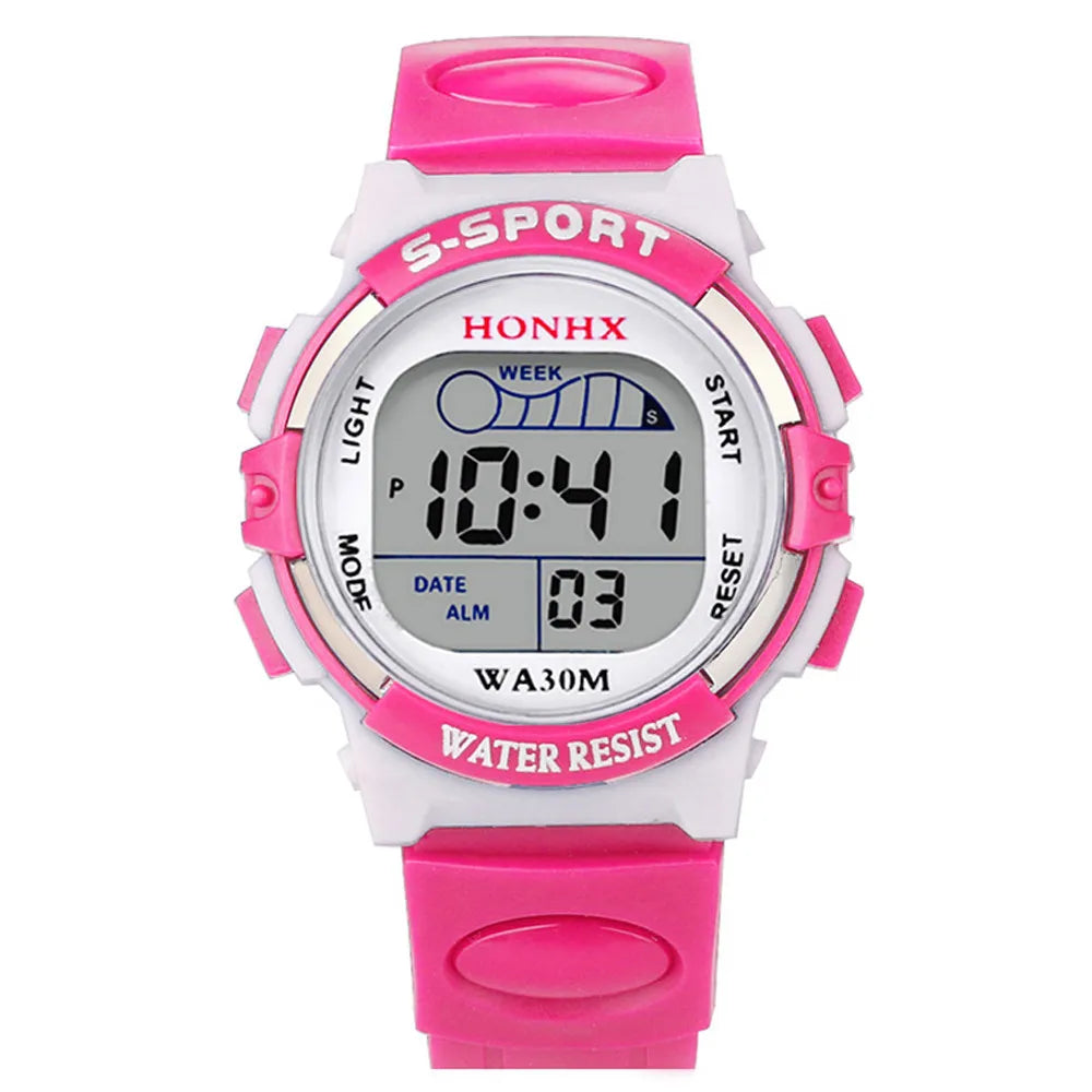 Kids Electronic Sports Color Luminous LED Dial Waterproof Multi Function Watch