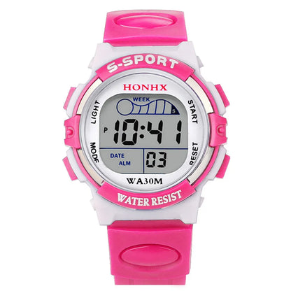 Kids Electronic Sports Color Luminous LED Dial Waterproof Multi Function Watch