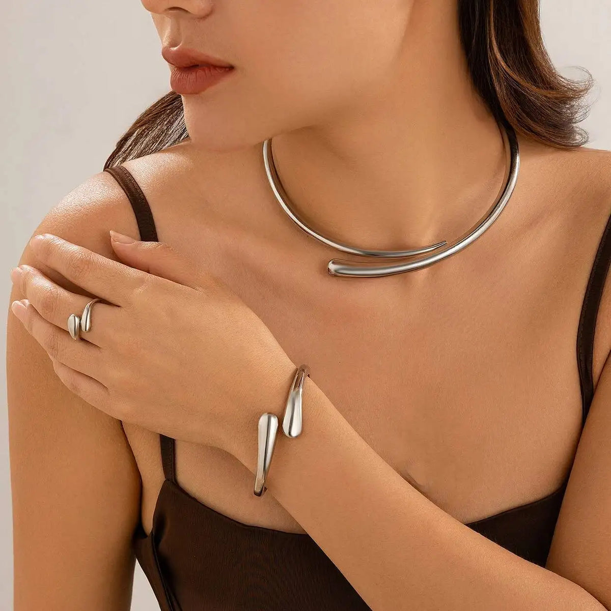 Water Drop Torques Choker Opening Cuff Bangle Necklace