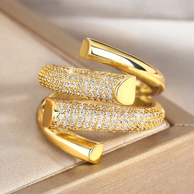 Hyperbole Shape Geometric Gold Luxury Sparkling CZ  Rings