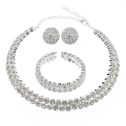 Double Layer Choker Necklace Full Rhinestone Cuff Set