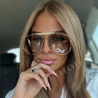 Metal Frame Pilot Luxury Square Oversize Sunglasses