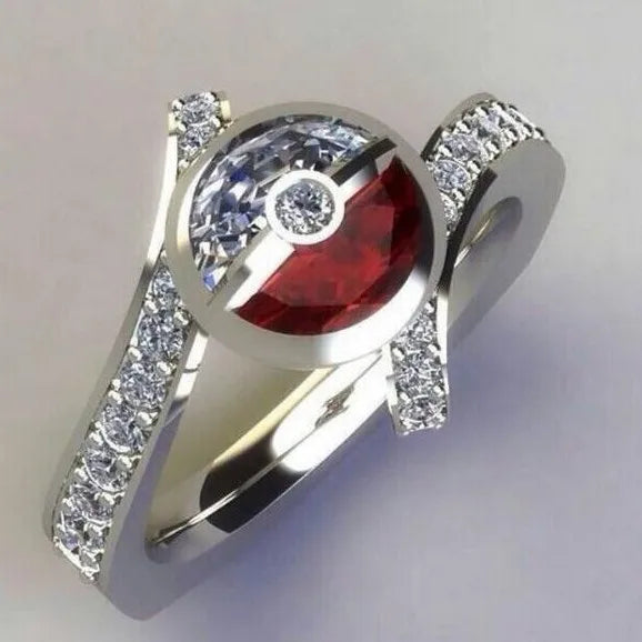 Creative Pokeball Inspired Silvery Anime Cosplay Rings