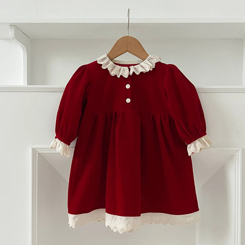 Christmas Party Lace Collar Red New Year's Princess Dress