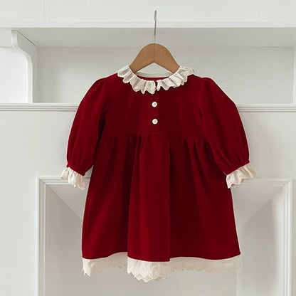 Christmas Party Lace Collar Red New Year's Princess Dress