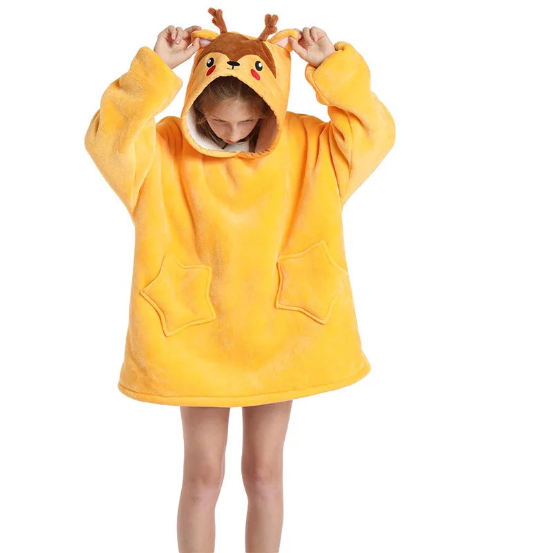Kids Hoodie Oversized Blanket with Sleeves Panda Giraffe Kigurumi Sweatshirt
