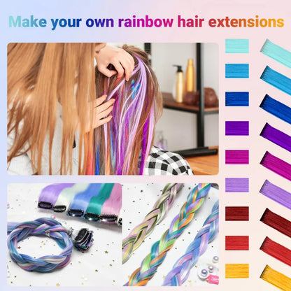 1 5 11 Pcs/lot Clip in Hair Extensions Highlights Synthetic Hair 22 inch Rainbow