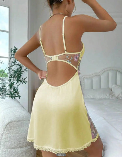 Mesh & Satin Deep-V Sleepwear