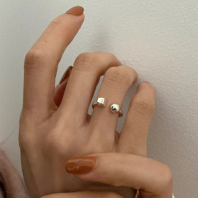 925 Sterling Silver Retro Geometric Asymmetric Rings