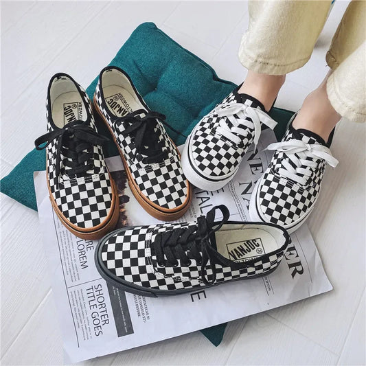 Plaid Canvas Unisex Breathable Sports Sneakers