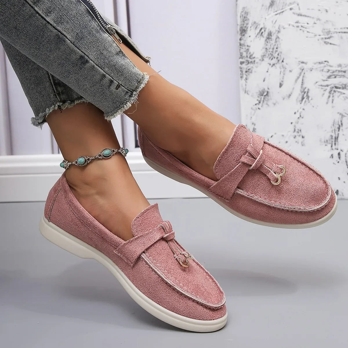 Lefu  Soft Leather Retro Lazy Flat Bottom Shoes