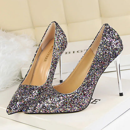 High Heels Pumps Glitter Gold Silver Shoes