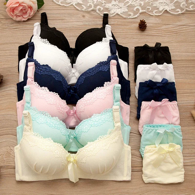 Girl Sweet Wireless Bra Lace Bows Underwear Sets