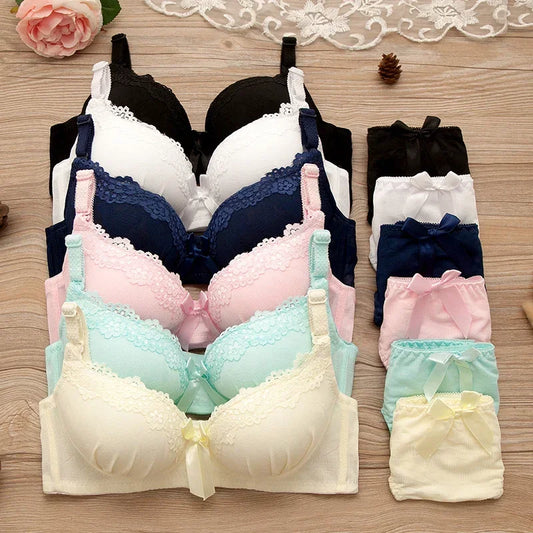 Girl Sweet Wireless Bra Lace Bows Underwear Sets