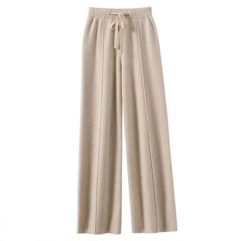 Merino Wool Knitted Wide Leg Soft Warm Cashmere Knit Trousers