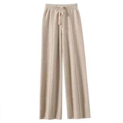Merino Wool Knitted Wide Leg Soft Warm Cashmere Knit Trousers
