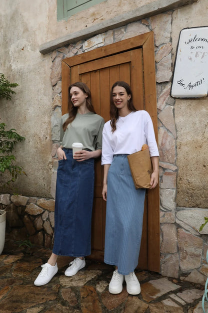 falda vaquera de rayas diplomáticas