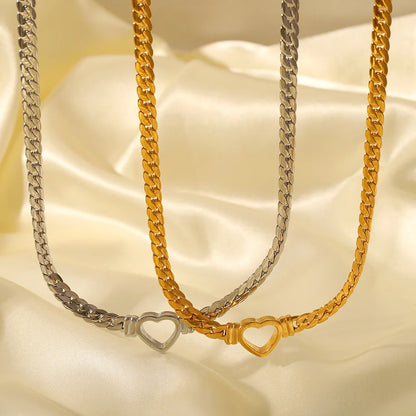 Stainless Steel Solid Gold Pvd Plated Chunky Thick Chain Hollow Heart Choker Necklace