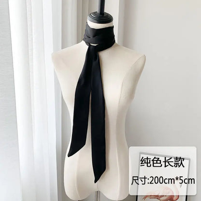 5x200cm Satin Silk Narrow Scarf Neckerchief Solid Neck Scarves Long Silk Thin Scarf