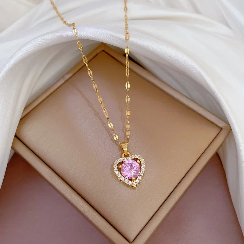 Heart Stainless Steel Zirconia Necklaces