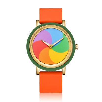 Rainbow rotating dial silicone strap watch