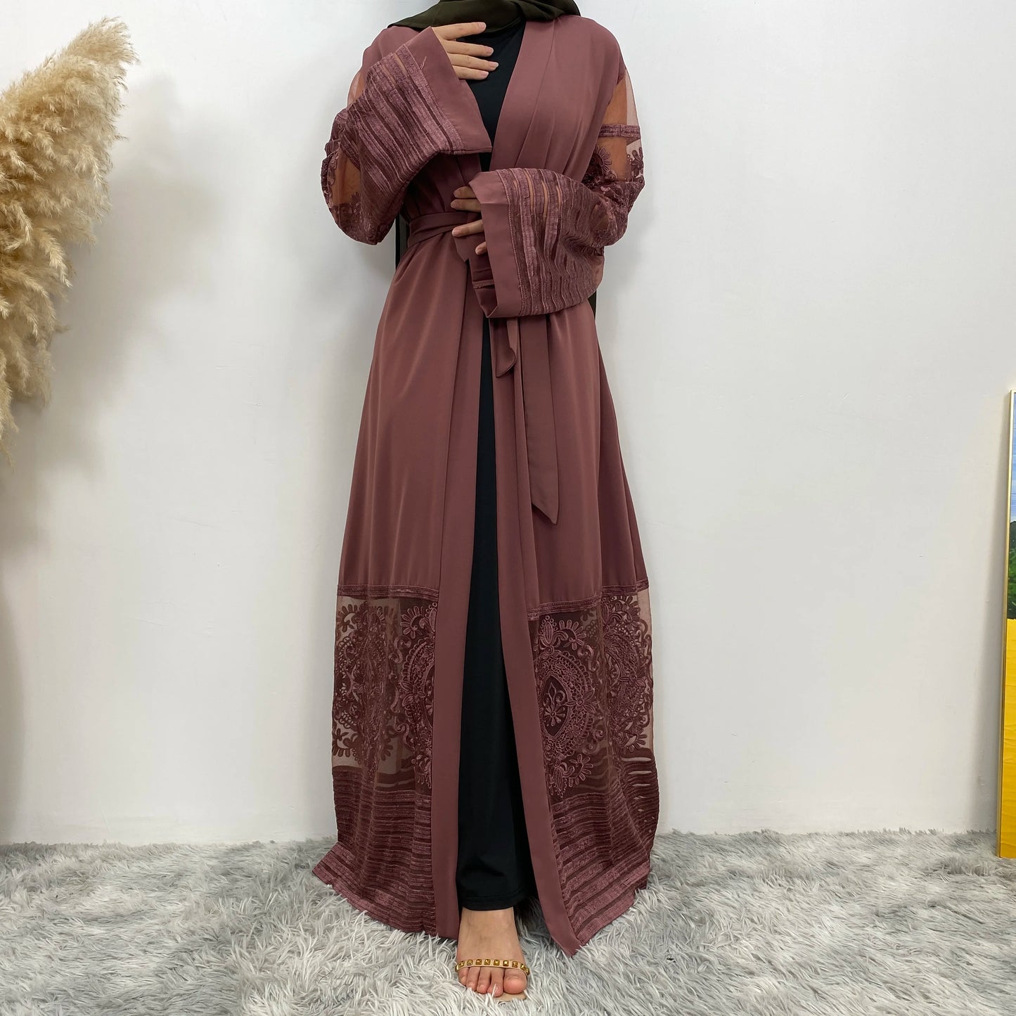 Luxury Gold Rhinestones Muslim Dress Kaftan Abaya