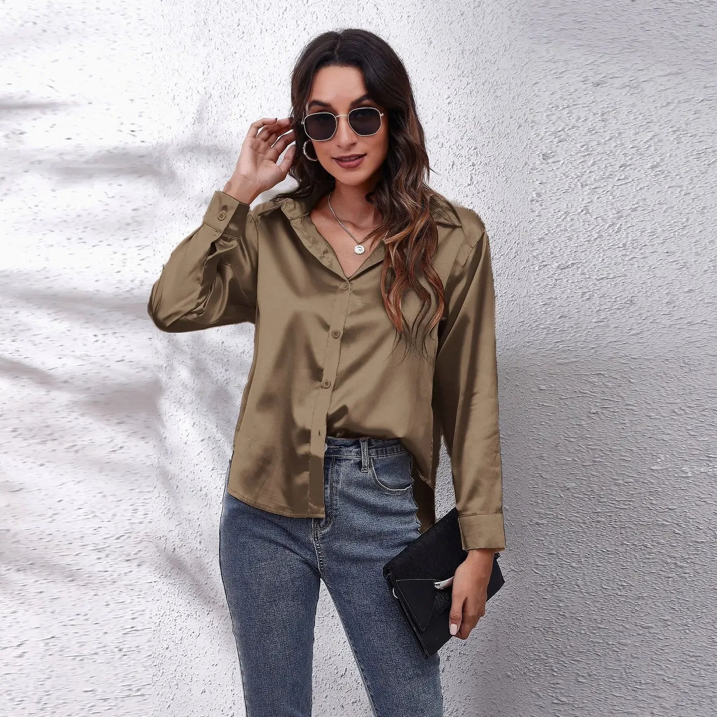 Solid Satin Shirt Long Sleeve Shirt