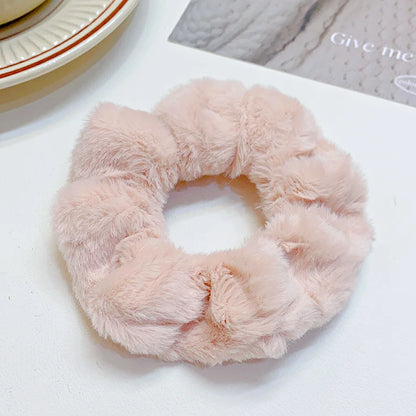 Solid Soft Plush Wide Hair Band Ponytail Holder Hair Tie Fluffy Rubber Band