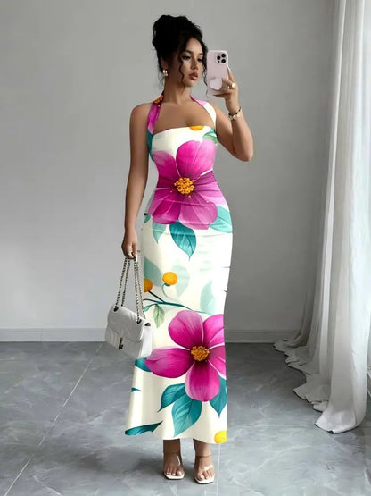 Hip-Hugging Sleeveless Long Collar Flowing Dress