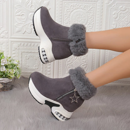 Winter Casual High Heels Thickened Fluff Wedge Platform Snow Boots