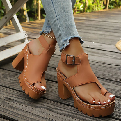 High Heel Thick Heel Open Toe Casual Plus Size Sandals