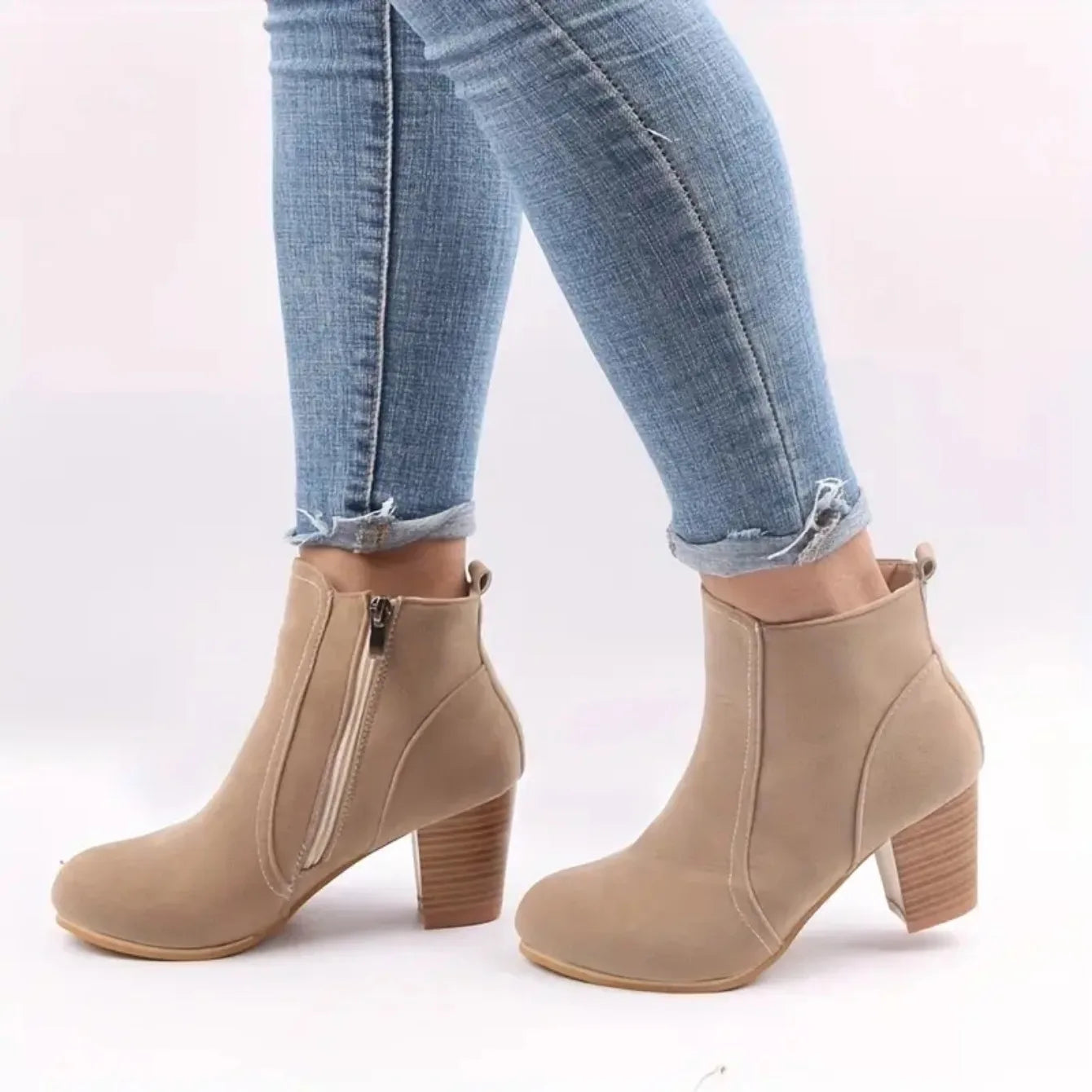 Chunky Heels Zip Luxury Chelsea Ankle Boots