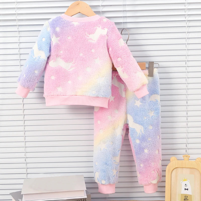 Colored autumn and winter plush night fluorescent warm pajama set