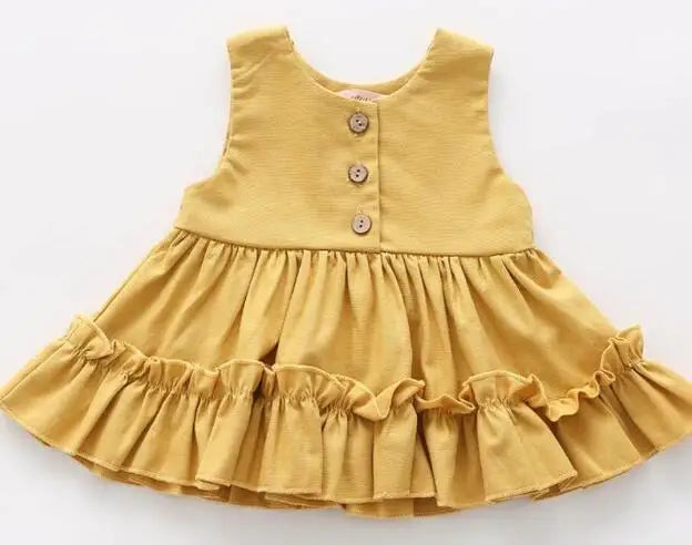 Cotton Linen Baby Girls Summer 3 Layers Cake Tutu Dress