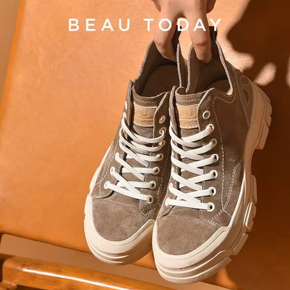 Suede Leather Round Toe Handmade Shoes