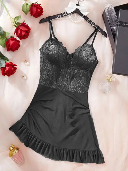 Conjunto de lencería sexy con sujetador rojo con aros de acero