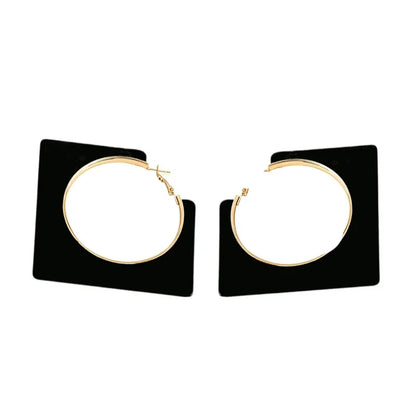 Large Black Clip On Hoop Earrings